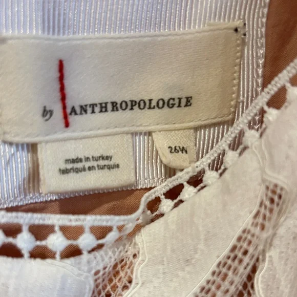 Anthropologie Cream Lace Dress with short sleeves. - Picture 2 of 11